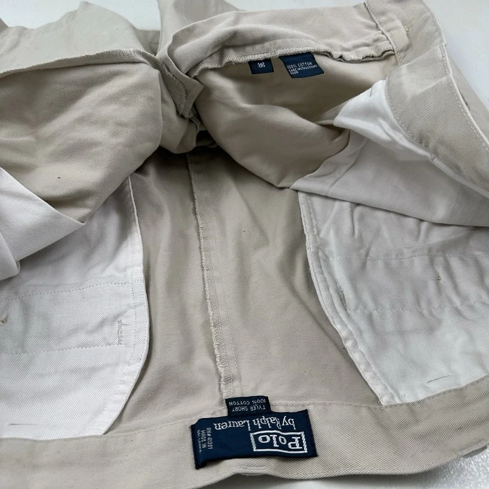 VTG Polo Ralph Lauren Tyler Baggy Shorts Men Fits 35 X 9 Khaki High Rise Pleated